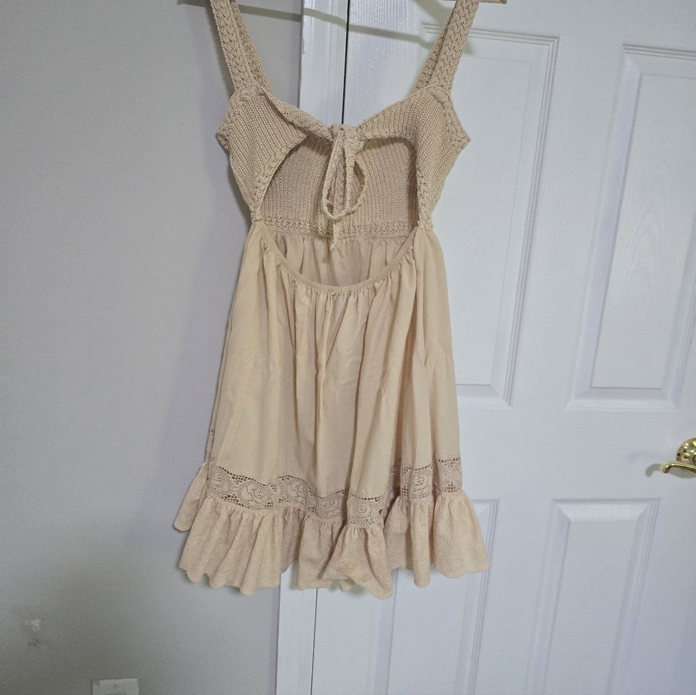 Zara Beige High Low Dress with Lace Detail - Picture 8 of 9